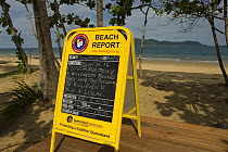 Beach report board, warning people not to swim because of Irukandji and Box Jellyfish, Queensland, Australia  2006