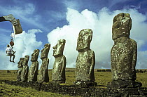 Filming Akivi statues for BBC television programme 'Nomads of the Wind', Easter Island