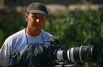 Cameraman Gavin Thurston on location in Iran, filming for BBC television series "Nature of Iran", 1996