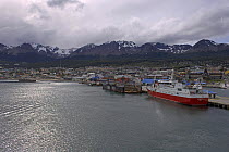 Port and city of Ushuaia taken from the air, Tierra del Fuego, Argentina. January 2007.