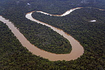 Aerial view of meander in Rio Yavari, Amazonia, Peru