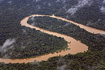 Aerial view of meanders in Rio Yavari, Amazonia, Peru FOR SALE IN UK ONLY