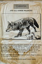 Coyote (Canis latrans) warning sign. Organ Pipe Cactus National Monument, Arizona, USA