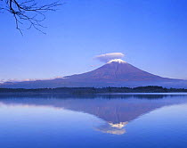 Mt. Fuji with lenticular cloud, Tanuki Lake, Yamanashi, Japan