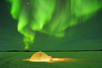 Igloo under northern lights, Northwest Territories, Canada March 2007