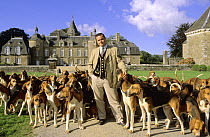 Olivier de LORGERIL, Comte de la Bourbansais, and his pack of French Tricolore Hound at the Chateau de la Bourbansais, Brittany, France 2007