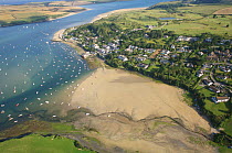 Aerial view of Rock at low tide on the river Camel estuary, north Cornwall, UK