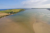 Aerial view over River Camel estuary, near Padstow, Cornwall, UK