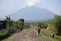 Road leading to the Sabyinyo Volcano, Virungas Volcanoes Mountains, home of Mountain Gorillas. Virunga Conservation Area, Volcanoes National Park, Rwanda