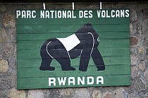Sign showing silver back mountain gorilla, for the Volcanoes National Park, Rwanda