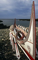 Traditional hand-made 14-oar plank boat, the Ipanga na (keep rowing),  built by Tao people, Orchid Island, Taiwan, 2007. (NB this is a larger boat than usual, which was rowed to Taiwan in 2007 to ra...