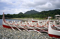Traditional hand-made Plank boats of various sizes, built by Tao (Yami) people, Langdao village, Orchid Island, Taiwan 2007