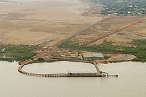 Aerial of Mud flats and mangroves, and Derby Jetty. Derby, Kimberley, Western Australia
