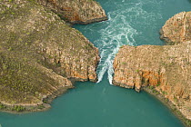 Aerial view of the horizontal waterfall, located within Talbot Bay in the Buccaneer Archipelago. Derby, Western Australia