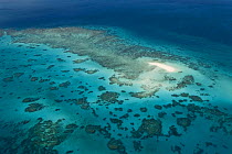 Aerial view of a Sand Cay on the Great Barrier Reef, Queensland, Australia