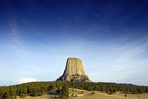 Devils Tower National Monument, East Wyoming, USA. Rises 1267 feet above surrounding plains, formed by solidification of a molten magma plug.