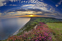 Sunset over the Jurassic Coast from the Golden Cap, Dorset, England, UK. (NR)
