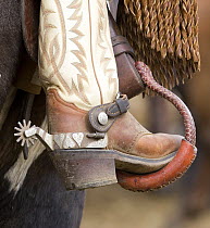 Close-up of cowboy boot and spurs at Sombrero Ranch, Craig, Colorado.