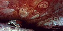 Ancient aboriginal Wandjina rock art in cave, Bigge Island, Western Australia