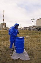 Man wearing Level-A Hazmat (Hazardous Materials Contamination) Suit, USA, 1993