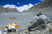 Mount Everest, Base Camp with tents, Tibet, June 07. 'Wild China' series