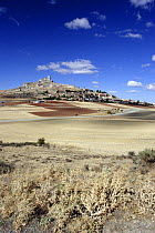 The hill-top town of Atienza and surrounding fields, Guadalajara, Spain