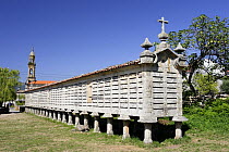 Horreo (traditional stone granary built on stilts to avoid access of rodents) in Carnota, Costa da Morte. This is the largest Horreo in Galicia, Spain.