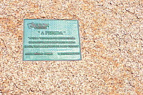 Plaque on the Monument A Ferida ("The Wound") at Muxia, Costa da Morte, Galacia, Spain