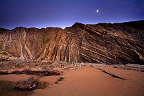 Folded rocks in the cliffs of Barrika Beach, Bilbao, Basque Country, Spain