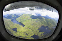 Great Bear Rainforest (temperate rainforest) viewed from airplane window, British Columbia, Canada.