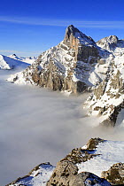 Fuente Dé, mountain peaks appearing above the cloud level, Picos de Europa, Camaleño, Cantabria, Spain
