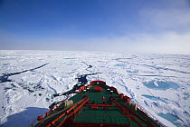 View over ice from deck of Russian nuclear icebreaker "Yamal" travelling to the North Pole July 2007