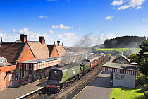 Weybourne station with steam train, North Norfolk, England, UK, August