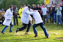 Shin kicking at the Cotswold Olympicks, a medieval custom and sporting event. Dovers Hill, Gloucestershire, UK