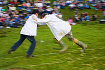 Shin kicking at the Cotswold Olympicks, a medieval custom and sporting event, Dovers Hill, Gloucestershire, UK