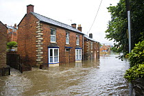 Flood waters on residential street in Stroud, Gloucestershire, July 2007