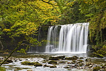 Waterfall along the Nedd Fechan at Pont Melin Fach, Brecon Beacons National Park, Powys, Wales