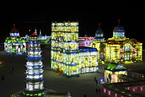 City made of ice at the Harbin Ice Festival, Heilongjiang Province, North-east China. January 2007, BBC ^Wild China^ series