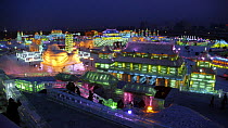 City made of ice at the Harbin Ice Festival, Heilongjiang Province, North-east China. January 2007, BBC "Wild China" series