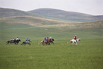 Mongolian children horse racing at the annual Nadam festival, Inner Mongolia, Northern China. June 2006, BBC "Wild China" series