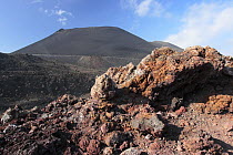 Rocky volcanic landscape with St Antonio volcano in the background. La Palma, Canary Islands