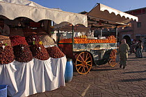 Market stalls in Djemaa el Fna square, Marrakech, Morocco December 2007