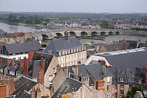 Looking over rooftops towards the bridge in Blois, Loire Valley, France