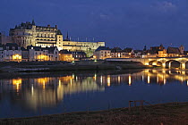 Castle of Amboise lit up at dusk, Loire Valley, France