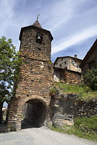 Bell tower and archway in the village of Farrera, the Pyrenees mountain, Catalonia, Lerida, Spain