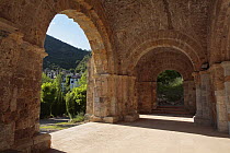 Archways at the Monastery of Gerri de la Sal in the Pyrenees mountains, Catalonia, Lerida, Spain