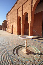Courtyard with mosaic floor and fountain in El Badi Palace, Marrakech, Morocco December 2007