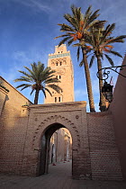 Tower and archway of Toutoubia Mosque, Marrakech, Morocco December 2007