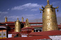 The roof of the Jokhang Temple in Lhasa, the holiest temple in Tibetan Buddhism. Pilgrims travel for thousands of miles to prostrate themselves in front of the temple.  December 2006