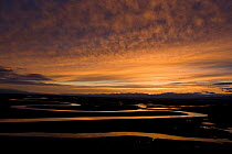 The Kaidu River in Swan Lake / Bayanbulak Nature Reserve at sunset. Xinjiang Province, North-west China. June 2006